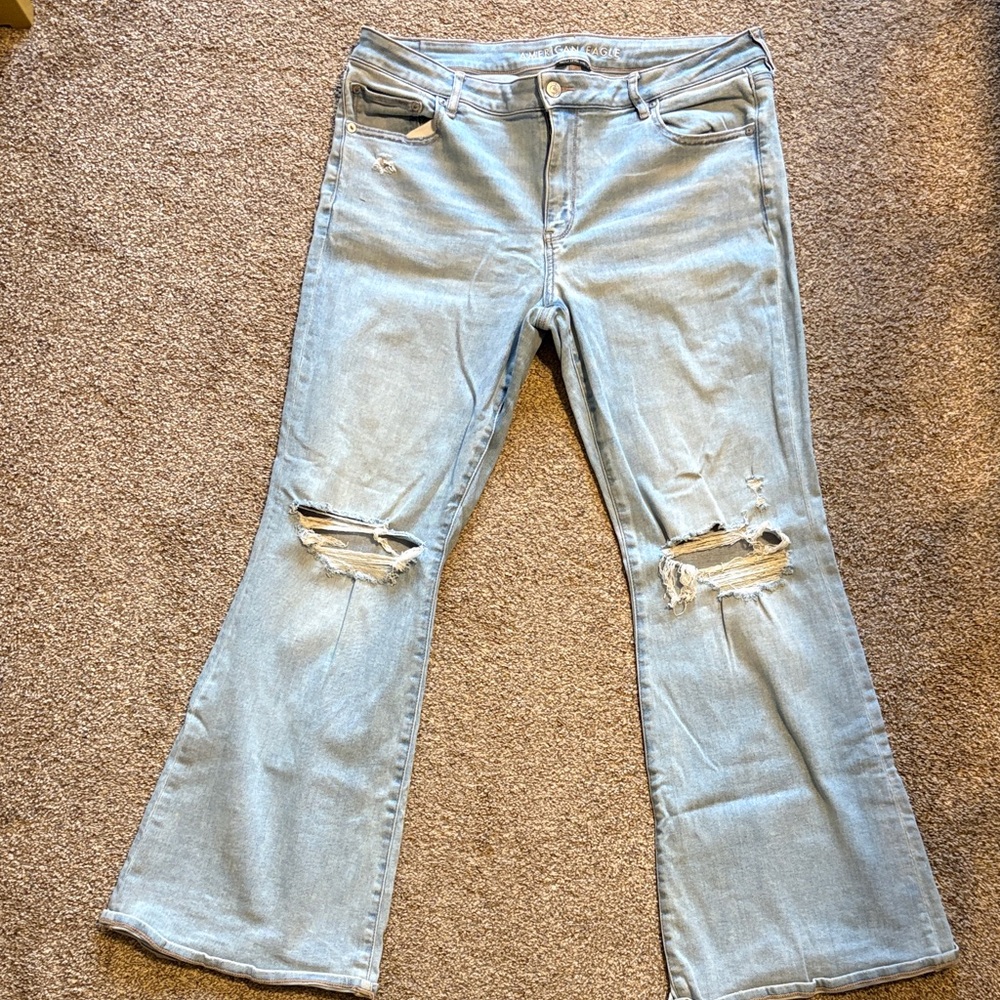 American Eagle Outfitters Light Blue Distressed Flare Jeans
